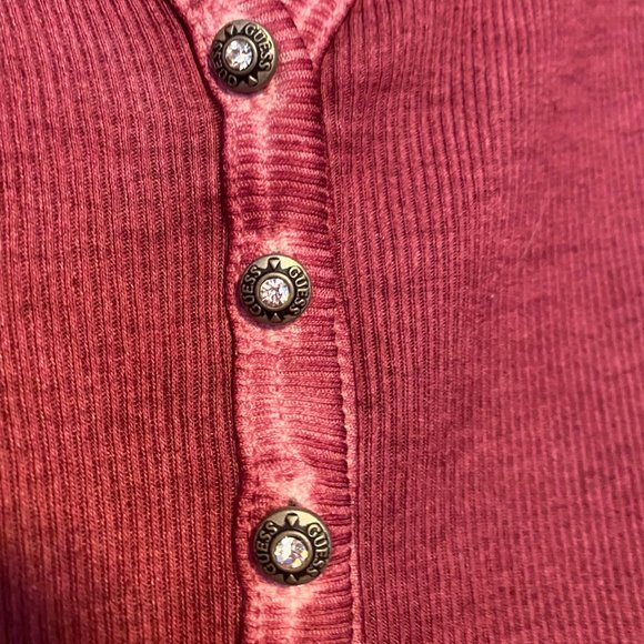 GUESS  Women's Perfect Henley, Sz L, Pink / Mauve Color, Ribbed, NWOT - Picture 7 of 8